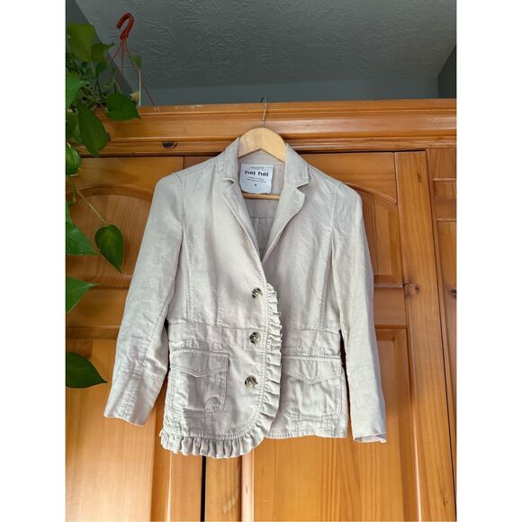 Hei Hei Anthropologie Women's Tan Brown 100% Linen Landmarks Jacket Size 6 - Picture 1 of 10